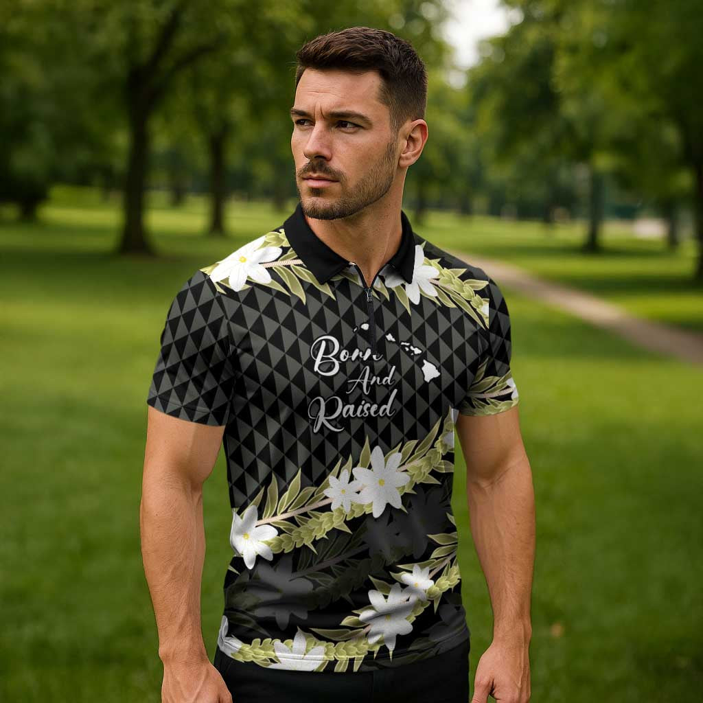 Born And Raised Aloha Hawaii Zipper Polo Shirt Kanaka Kakau Hawaiian Tiare Pakalana Lei LT14 - Polynesian Pride