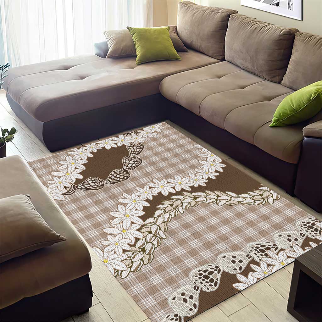 Brown Hawaii Tiare and Shell Lei Area Rug Hawaiian Palaka Luxury Vibes - Polynesian Pride