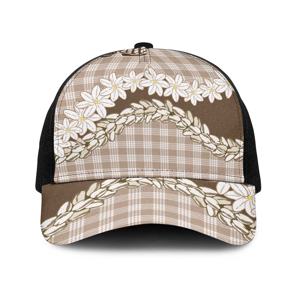 Brown Hawaii Tiare and Shell Lei Baseball Net Cap Hawaiian Palaka Luxury Vibes - Polynesian Pride