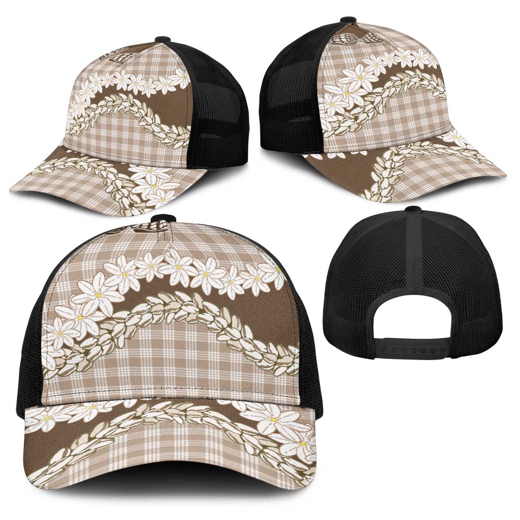 Brown Hawaii Tiare and Shell Lei Baseball Net Cap Hawaiian Palaka Luxury Vibes - Polynesian Pride