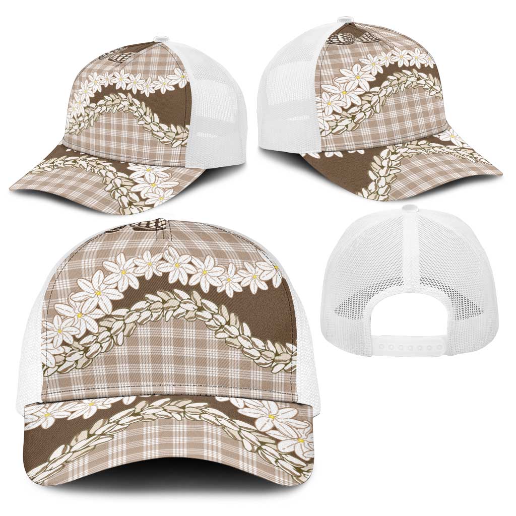 Brown Hawaii Tiare and Shell Lei Baseball Net Cap Hawaiian Palaka Luxury Vibes - Polynesian Pride