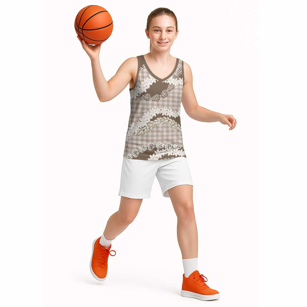 Brown Hawaii Tiare and Shell Lei Basketball Jersey Hawaiian Palaka Luxury Vibes - Polynesian Pride