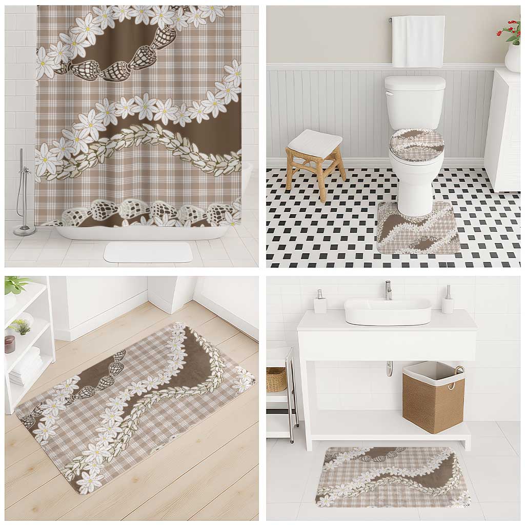 Brown Hawaii Tiare and Shell Lei Bathroom Set Hawaiian Palaka Luxury Vibes - Polynesian Pride