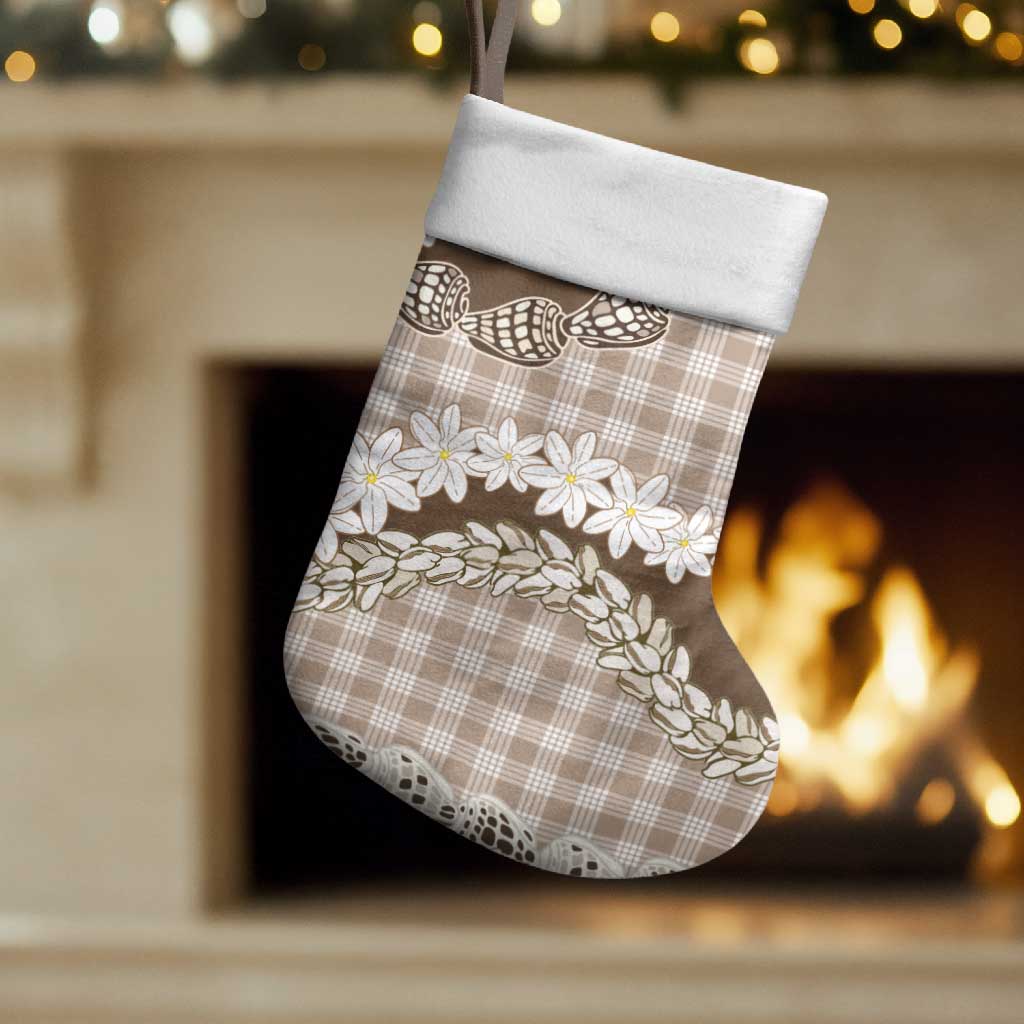 Brown Hawaii Tiare and Shell Lei Christmas Stocking Hawaiian Palaka Luxury Vibes - Polynesian Pride