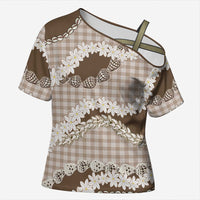 Brown Hawaii Tiare and Shell Lei Cross Shoulder Shirt Hawaiian Palaka Luxury Vibes - Polynesian Pride