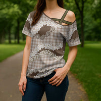 Brown Hawaii Tiare and Shell Lei Cross Shoulder Shirt Hawaiian Palaka Luxury Vibes - Polynesian Pride