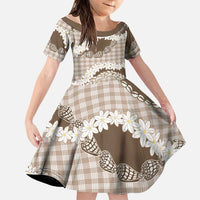 Brown Hawaii Tiare and Shell Lei Family Matching Mermaid Dress and Hawaiian Shirt Hawaiian Palaka Luxury Vibes LT14 Daughter's Dress Brown - Polynesian Pride