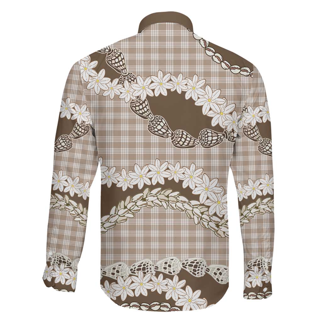 Brown Hawaii Tiare and Shell Lei Family Matching Off The Shoulder Long Sleeve Dress and Hawaiian Shirt Hawaiian Palaka Luxury Vibes LT14 - Polynesian Pride