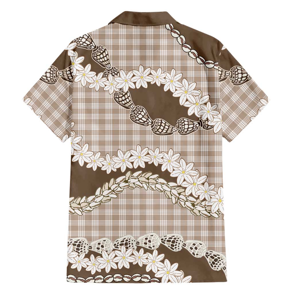 Brown Hawaii Tiare and Shell Lei Family Matching Off Shoulder Maxi Dress and Hawaiian Shirt Hawaiian Palaka Luxury Vibes LT14 - Polynesian Pride
