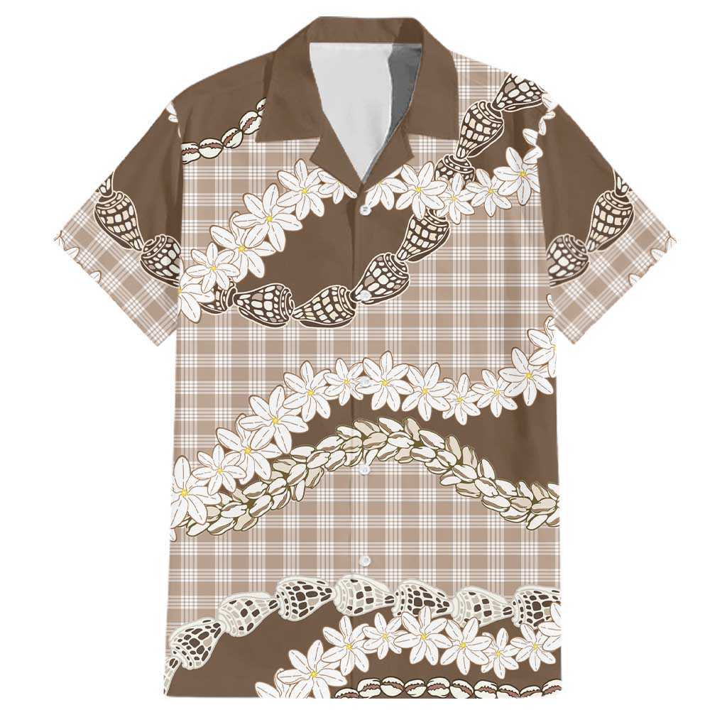 Brown Hawaii Tiare and Shell Lei Family Matching Off Shoulder Short Dress and Hawaiian Shirt Hawaiian Palaka Luxury Vibes LT14 Dad's Shirt - Short Sleeve Brown - Polynesian Pride