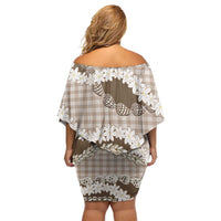 Brown Hawaii Tiare and Shell Lei Family Matching Off Shoulder Short Dress and Hawaiian Shirt Hawaiian Palaka Luxury Vibes LT14 - Polynesian Pride