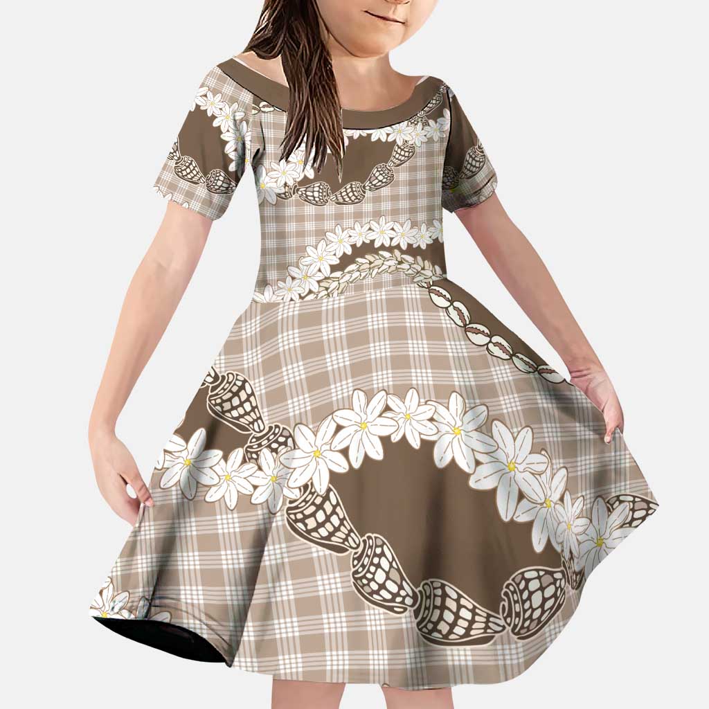 Brown Hawaii Tiare and Shell Lei Family Matching Short Sleeve Bodycon Dress and Hawaiian Shirt Hawaiian Palaka Luxury Vibes LT14 Daughter's Dress Brown - Polynesian Pride