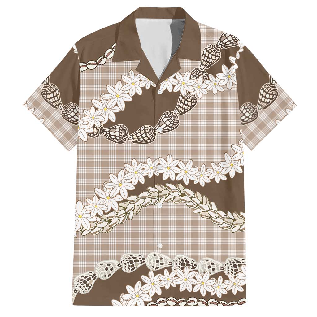 Brown Hawaii Tiare and Shell Lei Hawaiian Shirt Hawaiian Palaka Luxury Vibes - Polynesian Pride