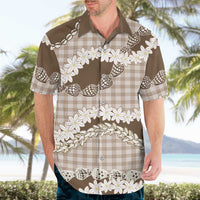 Brown Hawaii Tiare and Shell Lei Hawaiian Shirt Hawaiian Palaka Luxury Vibes - Polynesian Pride