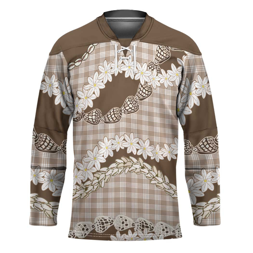 Brown Hawaii Tiare and Shell Lei Hockey Jersey Hawaiian Palaka Luxury Vibes - Polynesian Pride