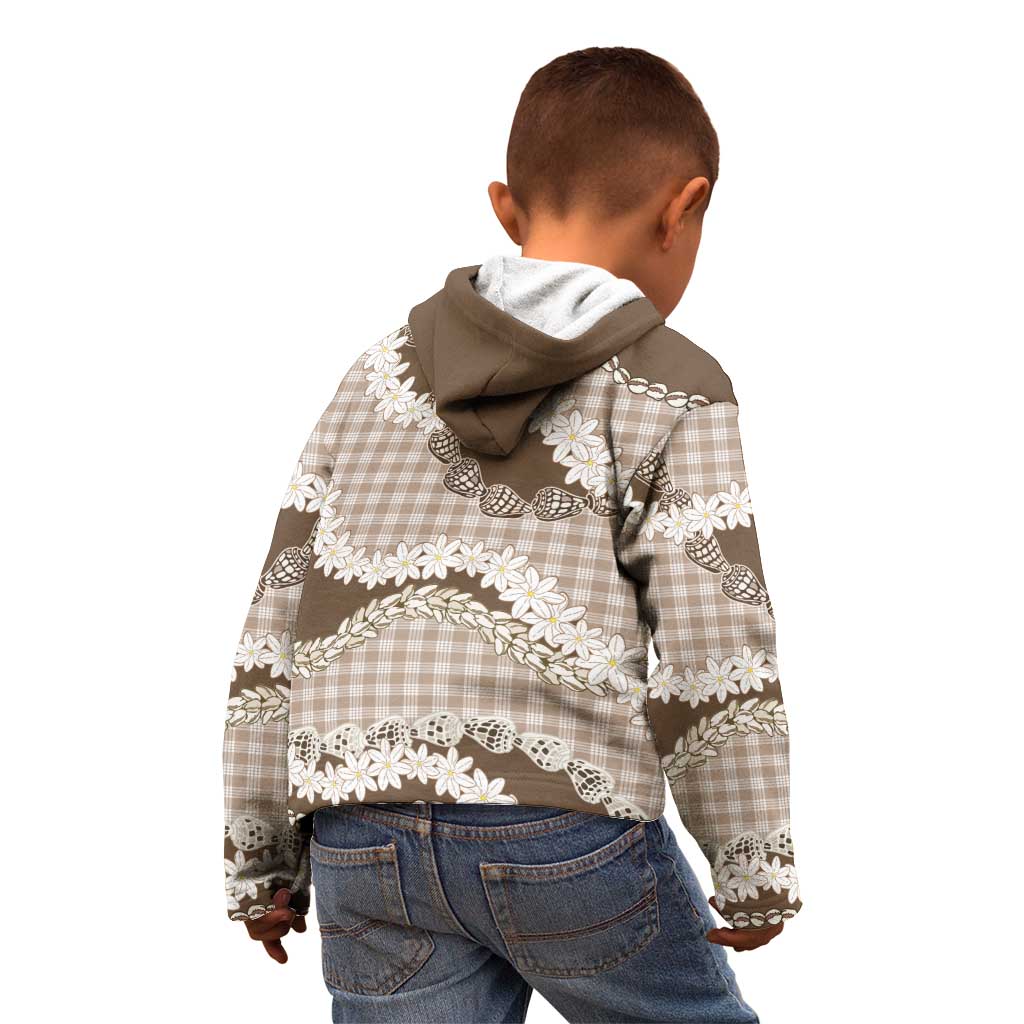 Brown Hawaii Tiare and Shell Lei Kid Hoodie Hawaiian Palaka Luxury Vibes - Polynesian Pride