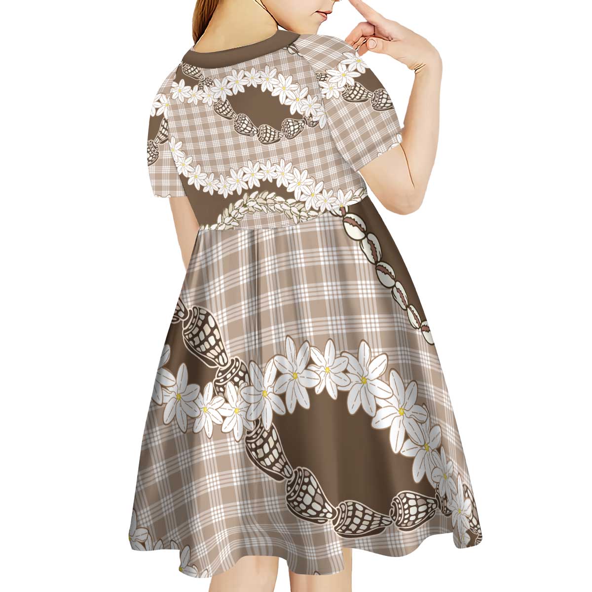 Brown Hawaii Tiare and Shell Lei Kid Short Sleeve Dress Hawaiian Palaka Luxury Vibes - Polynesian Pride