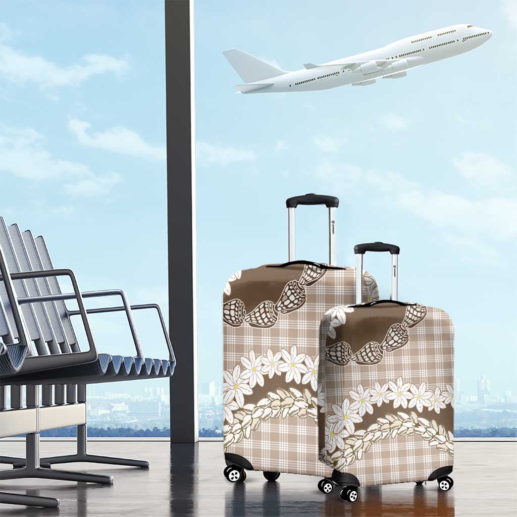 Brown Hawaii Tiare and Shell Lei Luggage Cover Hawaiian Palaka Luxury Vibes - Polynesian Pride