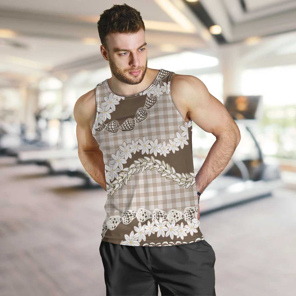 Brown Hawaii Tiare and Shell Lei Men Tank Top Hawaiian Palaka Luxury Vibes - Polynesian Pride