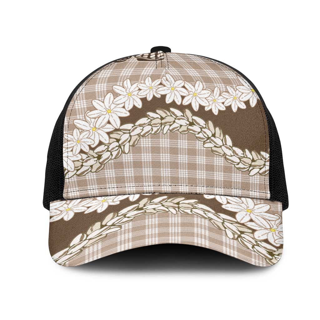 Brown Hawaii Tiare and Shell Lei Mesh Trucker Cap Hawaiian Palaka Luxury Vibes - Polynesian Pride