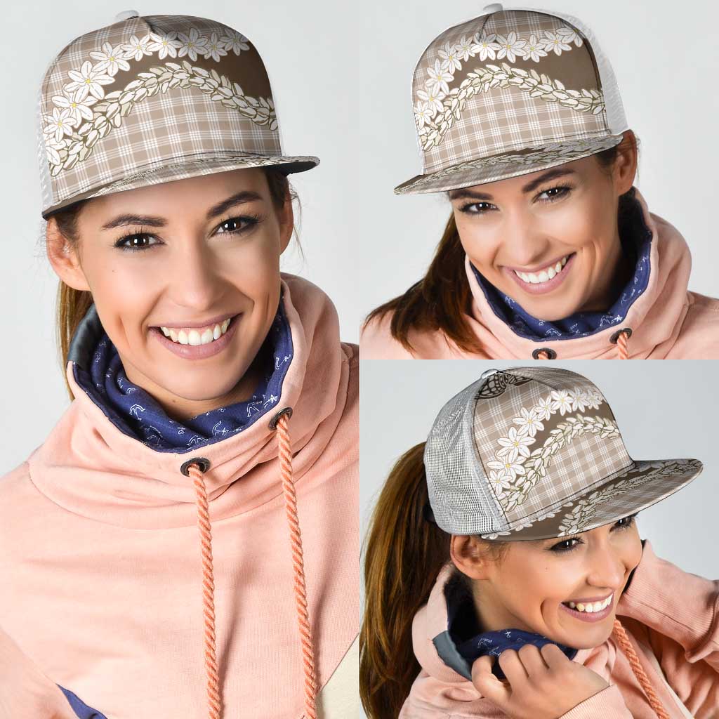 Brown Hawaii Tiare and Shell Lei Mesh Trucker Cap Hawaiian Palaka Luxury Vibes - Polynesian Pride