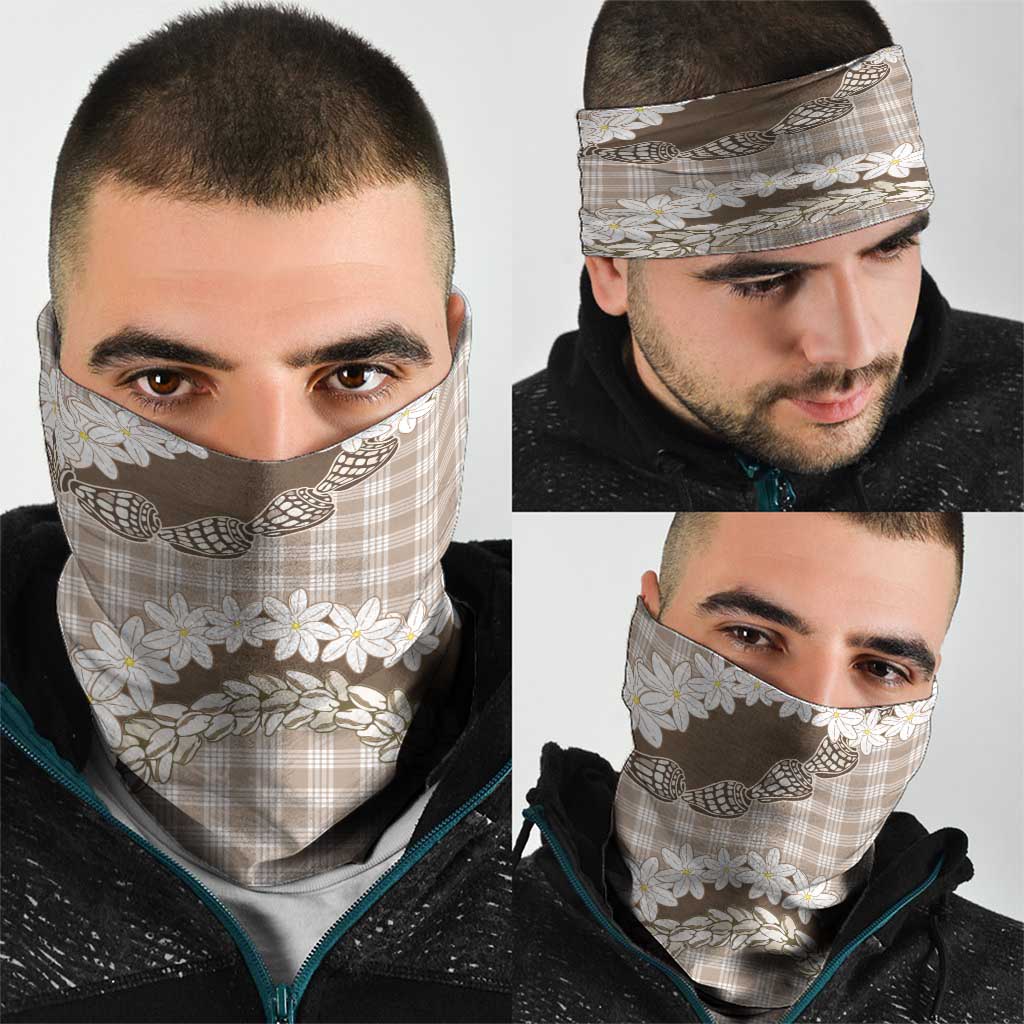 Brown Hawaii Tiare and Shell Lei Neck Gaiter Hawaiian Palaka Luxury Vibes - Polynesian Pride