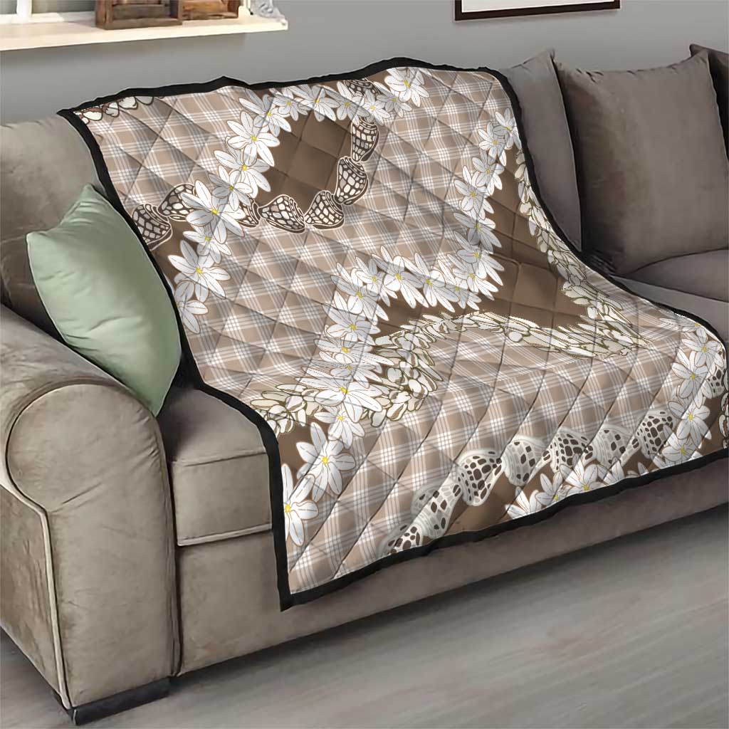 Brown Hawaii Tiare and Shell Lei Quilt Hawaiian Palaka Luxury Vibes - Polynesian Pride