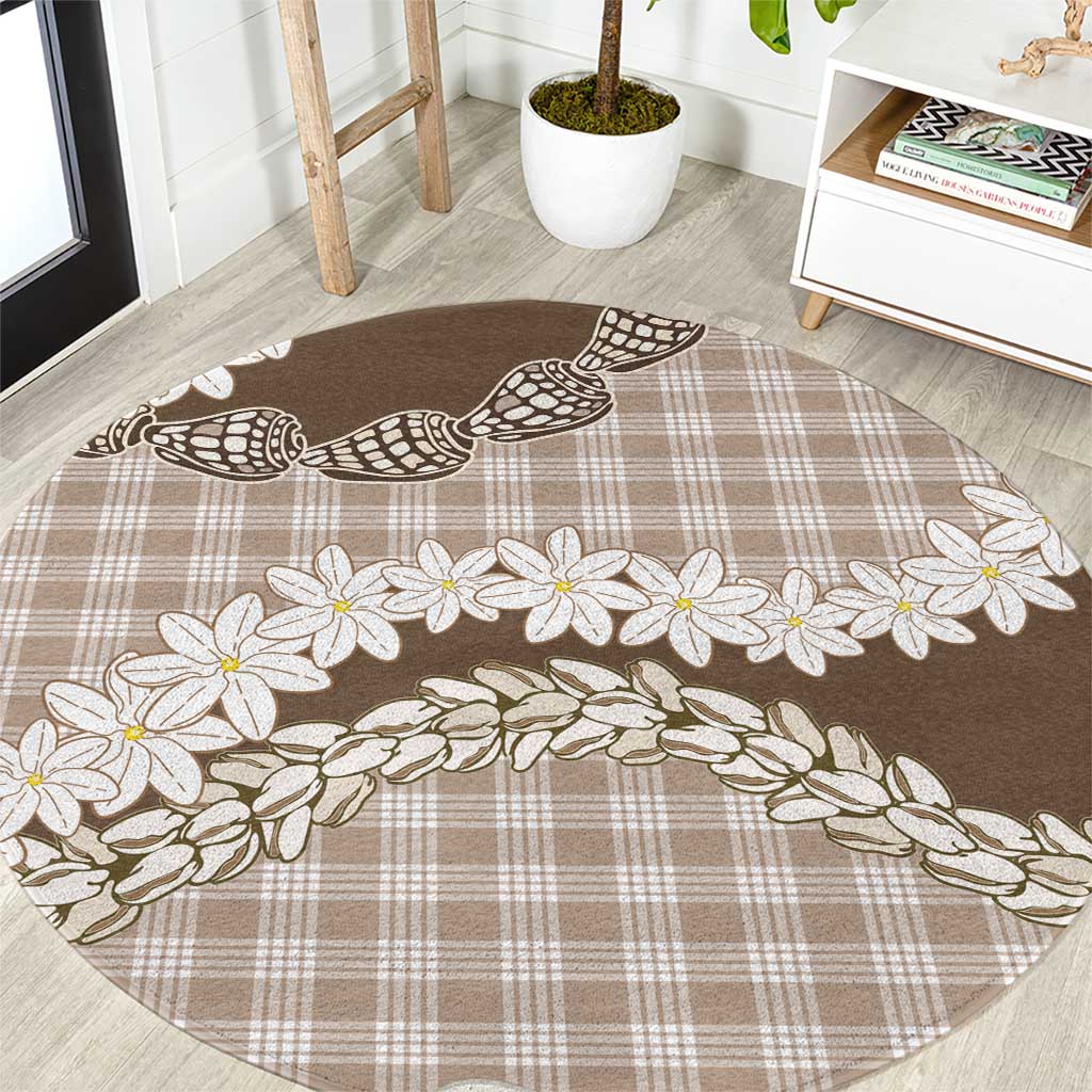 Brown Hawaii Tiare and Shell Lei Round Carpet Hawaiian Palaka Luxury Vibes - Polynesian Pride