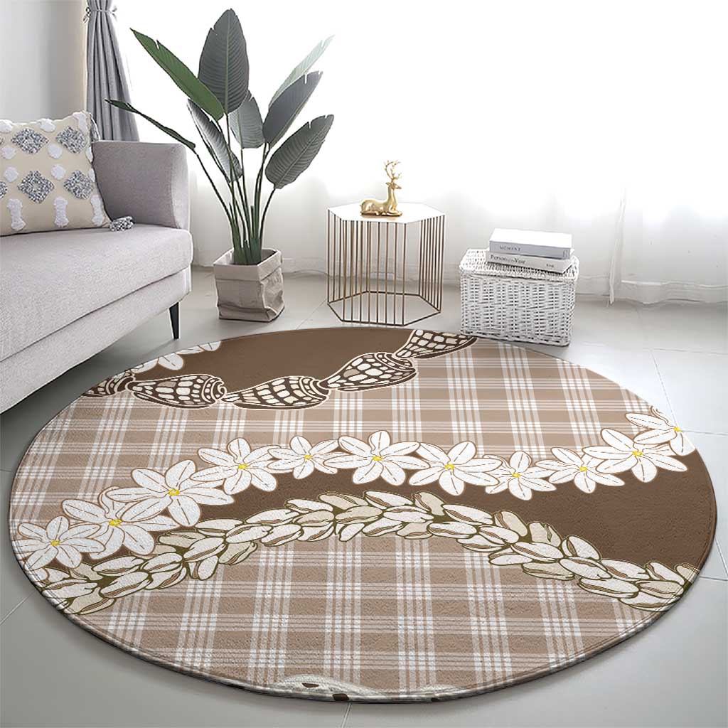 Brown Hawaii Tiare and Shell Lei Round Carpet Hawaiian Palaka Luxury Vibes - Polynesian Pride
