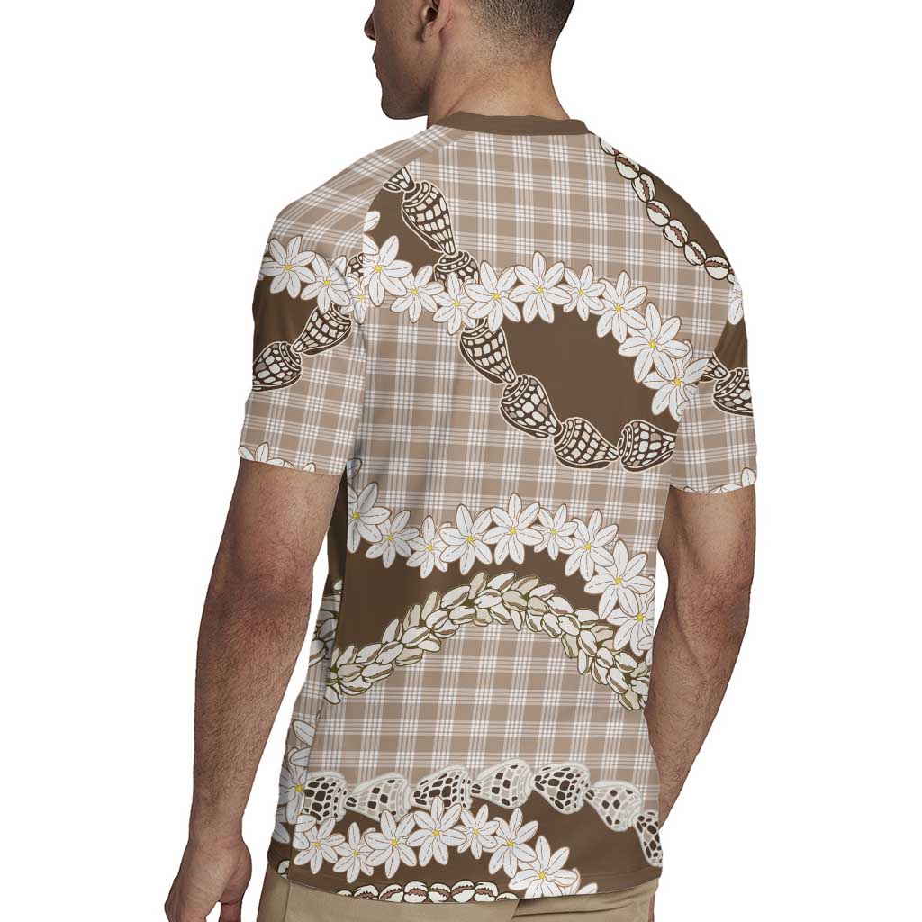 Brown Hawaii Tiare and Shell Lei Rugby Jersey Hawaiian Palaka Luxury Vibes - Polynesian Pride