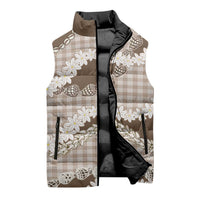 Brown Hawaii Tiare and Shell Lei Sleeveless Puffer Jacket Hawaiian Palaka Luxury Vibes - Polynesian Pride