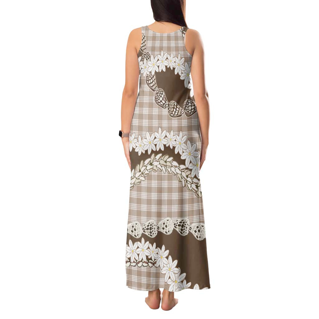 Brown Hawaii Tiare and Shell Lei Tank Maxi Dress Hawaiian Palaka Luxury Vibes - Polynesian Pride