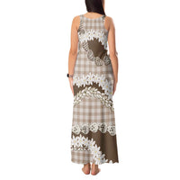 Brown Hawaii Tiare and Shell Lei Tank Maxi Dress Hawaiian Palaka Luxury Vibes - Polynesian Pride
