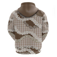 Brown Hawaii Tiare and Shell Lei Zip Hoodie Hawaiian Palaka Luxury Vibes - Polynesian Pride