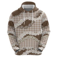 Brown Hawaii Tiare and Shell Lei Zip Hoodie Hawaiian Palaka Luxury Vibes - Polynesian Pride