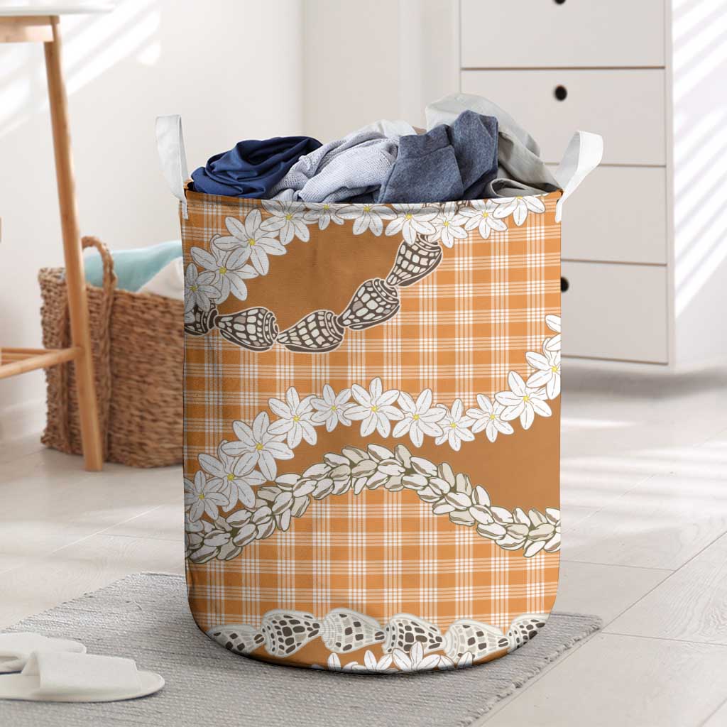 Orange Hawaii Tiare and Shell Lei Laundry Basket Hawaiian Palaka Luxury Vibes - Polynesian Pride