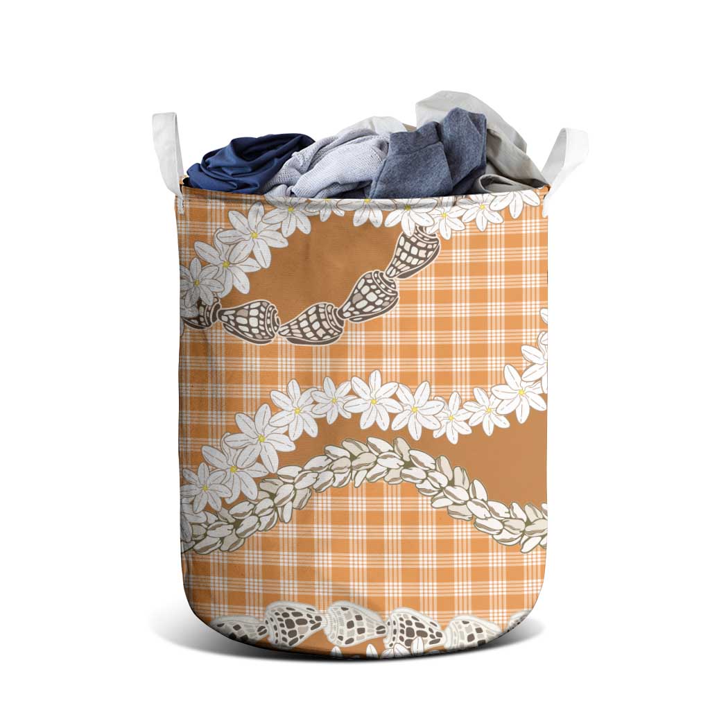 Orange Hawaii Tiare and Shell Lei Laundry Basket Hawaiian Palaka Luxury Vibes - Polynesian Pride