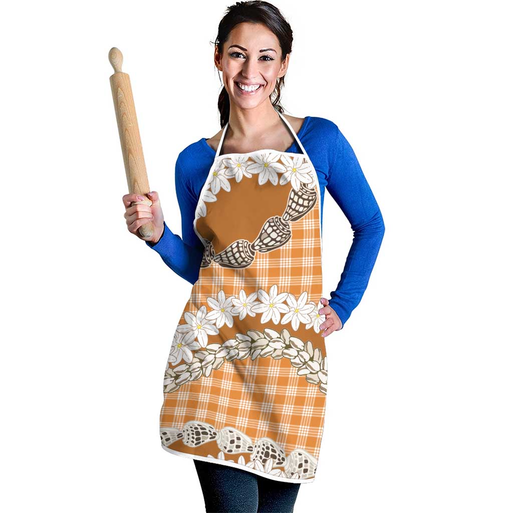 Orange Hawaii Tiare and Shell Lei Apron Hawaiian Palaka Luxury Vibes - Polynesian Pride