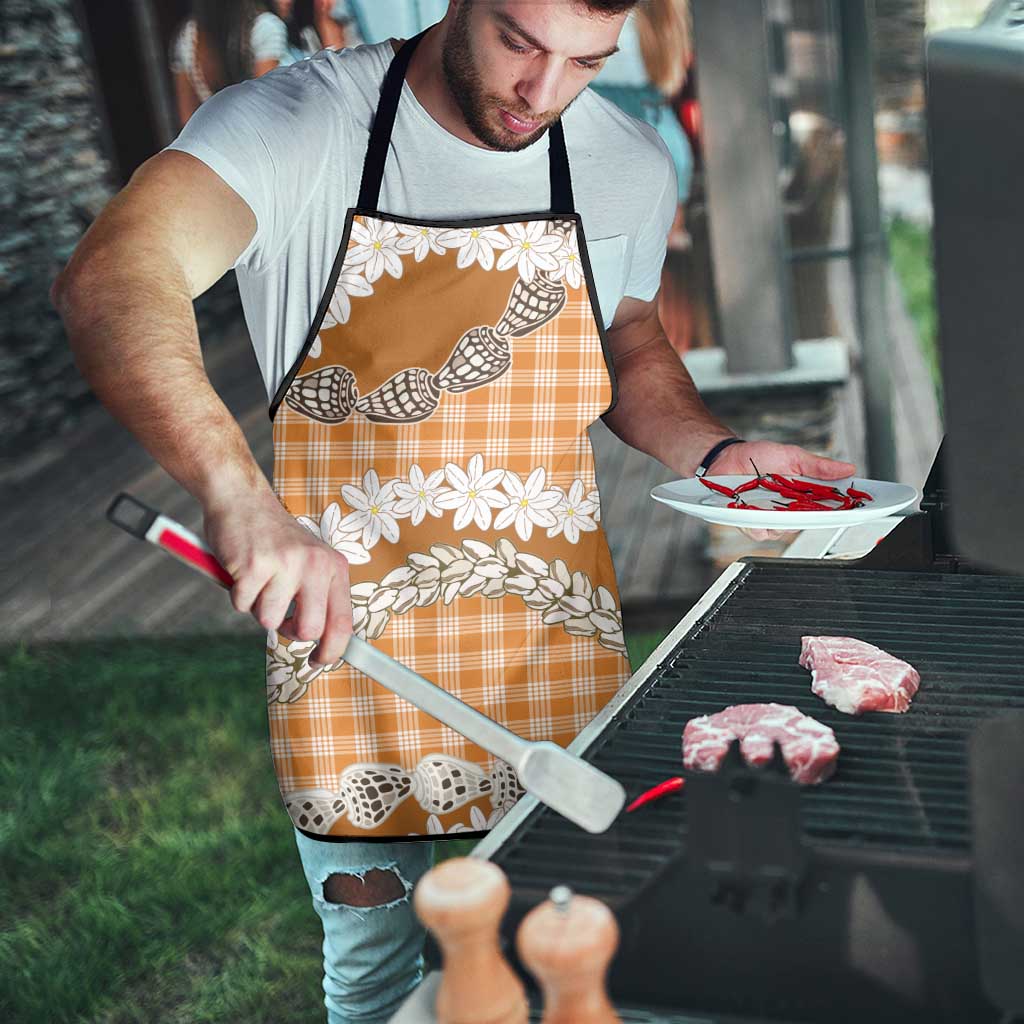 Orange Hawaii Tiare and Shell Lei Apron Hawaiian Palaka Luxury Vibes - Polynesian Pride