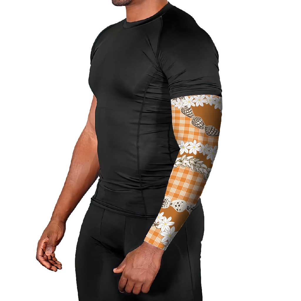 Orange Hawaii Tiare and Shell Lei Arm Sleeves Hawaiian Palaka Luxury Vibes - Polynesian Pride