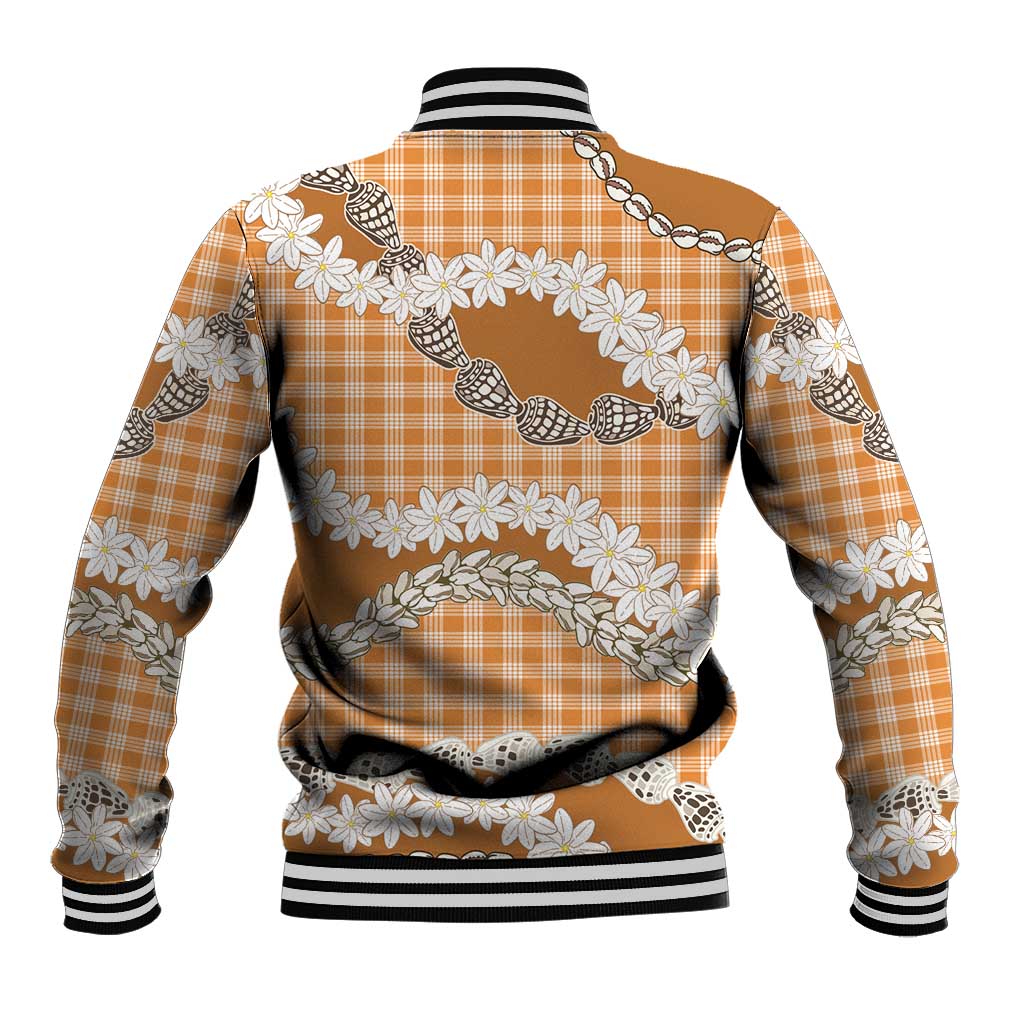 Orange Hawaii Tiare and Shell Lei Baseball Jacket Hawaiian Palaka Luxury Vibes - Polynesian Pride