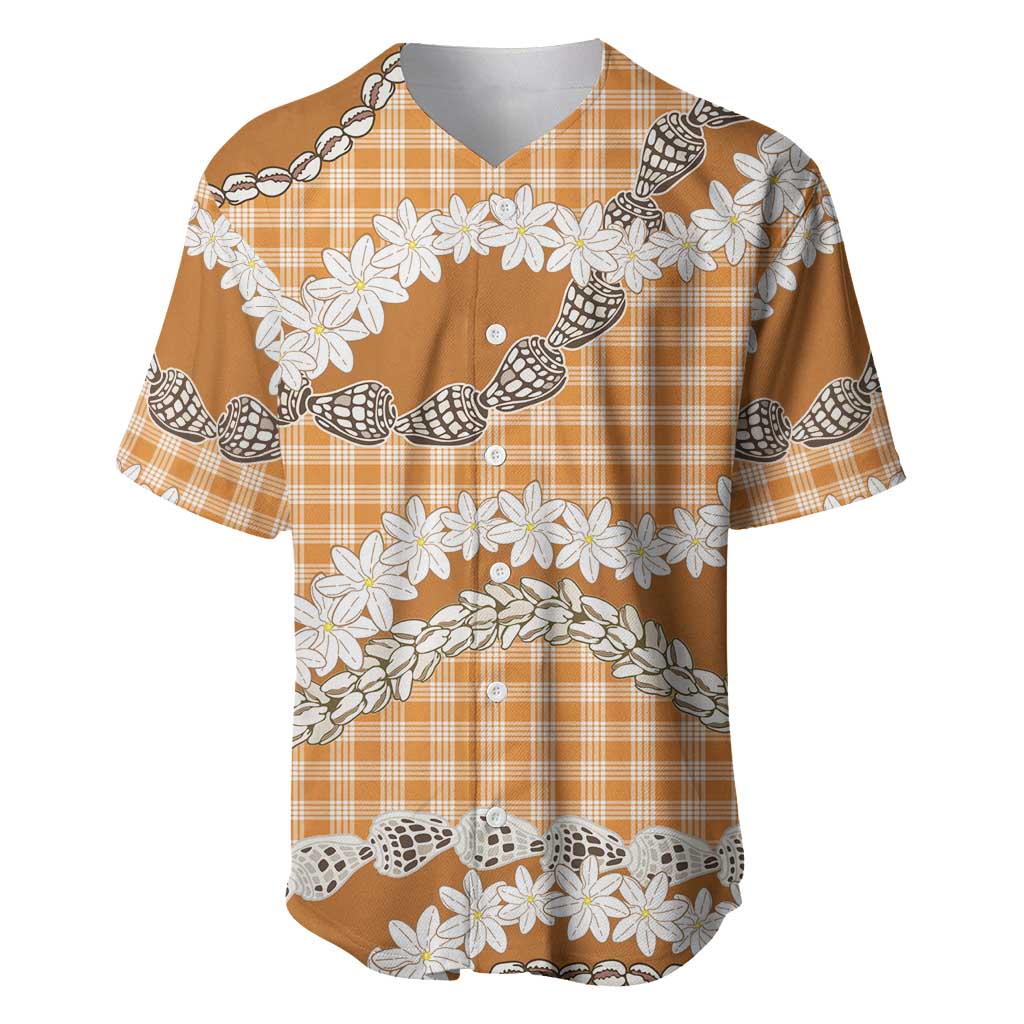 Orange Hawaii Tiare and Shell Lei Baseball Jersey Hawaiian Palaka Luxury Vibes - Polynesian Pride