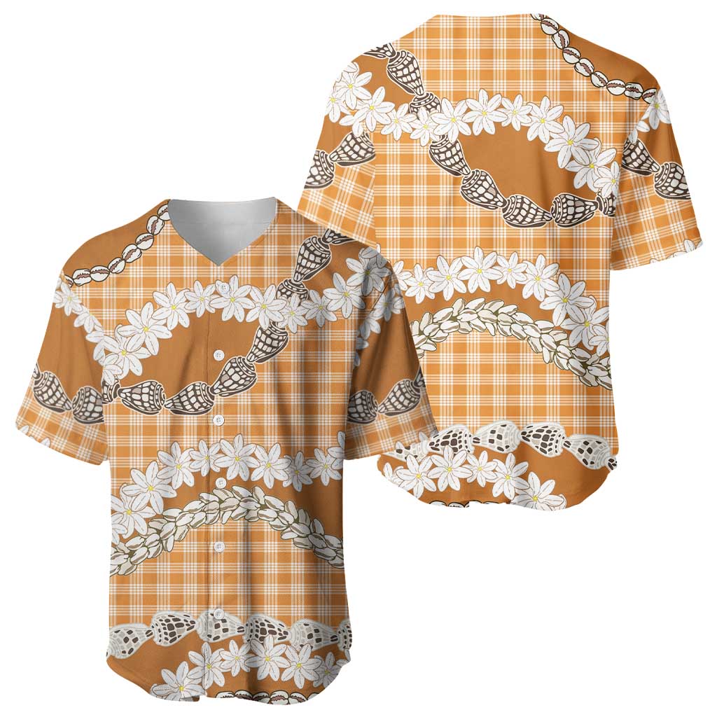 Orange Hawaii Tiare and Shell Lei Baseball Jersey Hawaiian Palaka Luxury Vibes - Polynesian Pride
