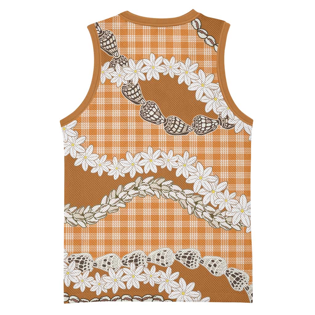 Orange Hawaii Tiare and Shell Lei Basketball Jersey Hawaiian Palaka Luxury Vibes - Polynesian Pride