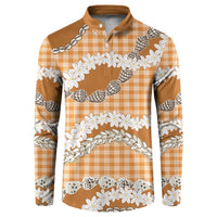 Orange Hawaii Tiare and Shell Lei Button Sweatshirt Hawaiian Palaka Luxury Vibes - Polynesian Pride