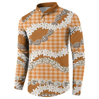 Orange Hawaii Tiare and Shell Lei Button Sweatshirt Hawaiian Palaka Luxury Vibes - Polynesian Pride