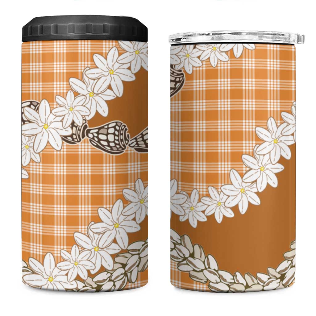 Orange Hawaii Tiare and Shell Lei 4 in 1 Can Cooler Tumbler Hawaiian Palaka Luxury Vibes - Polynesian Pride