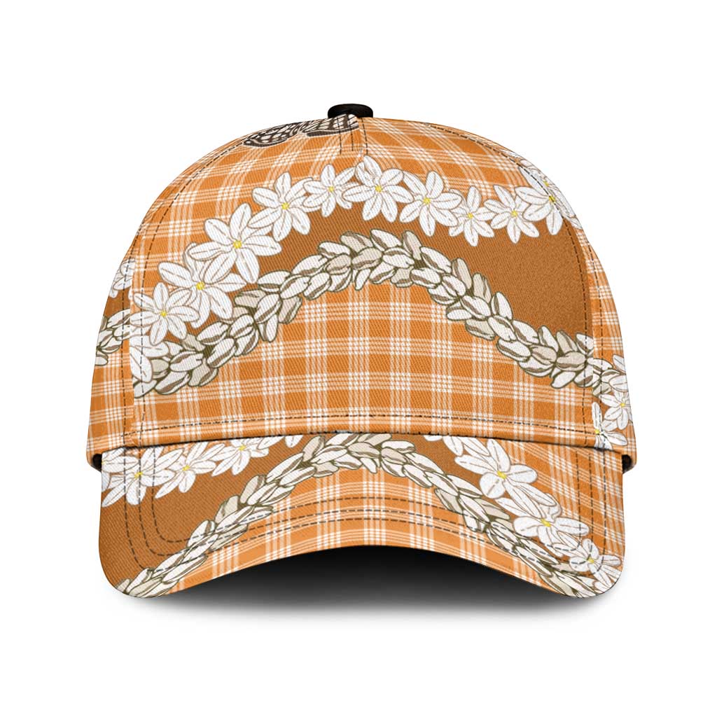 Orange Hawaii Tiare and Shell Lei Classic Cap Hawaiian Palaka Luxury Vibes - Polynesian Pride