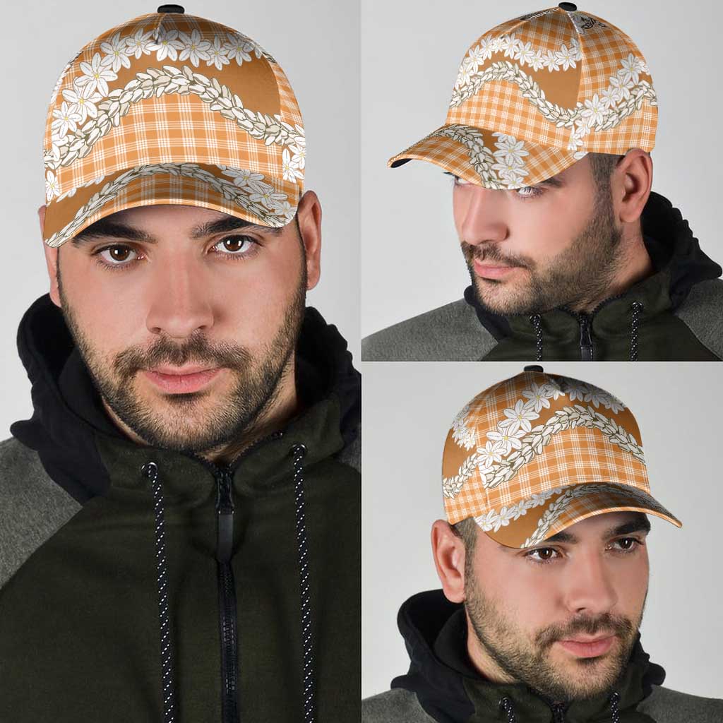 Orange Hawaii Tiare and Shell Lei Classic Cap Hawaiian Palaka Luxury Vibes - Polynesian Pride