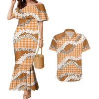 Orange Hawaii Tiare and Shell Lei Couples Matching Mermaid Dress and Hawaiian Shirt Hawaiian Palaka Luxury Vibes LT14 Orange - Polynesian Pride